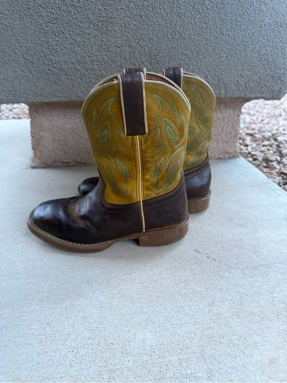 Justin Boots Two-Tone Brown and Yellow Kids Western Cowboy Boots